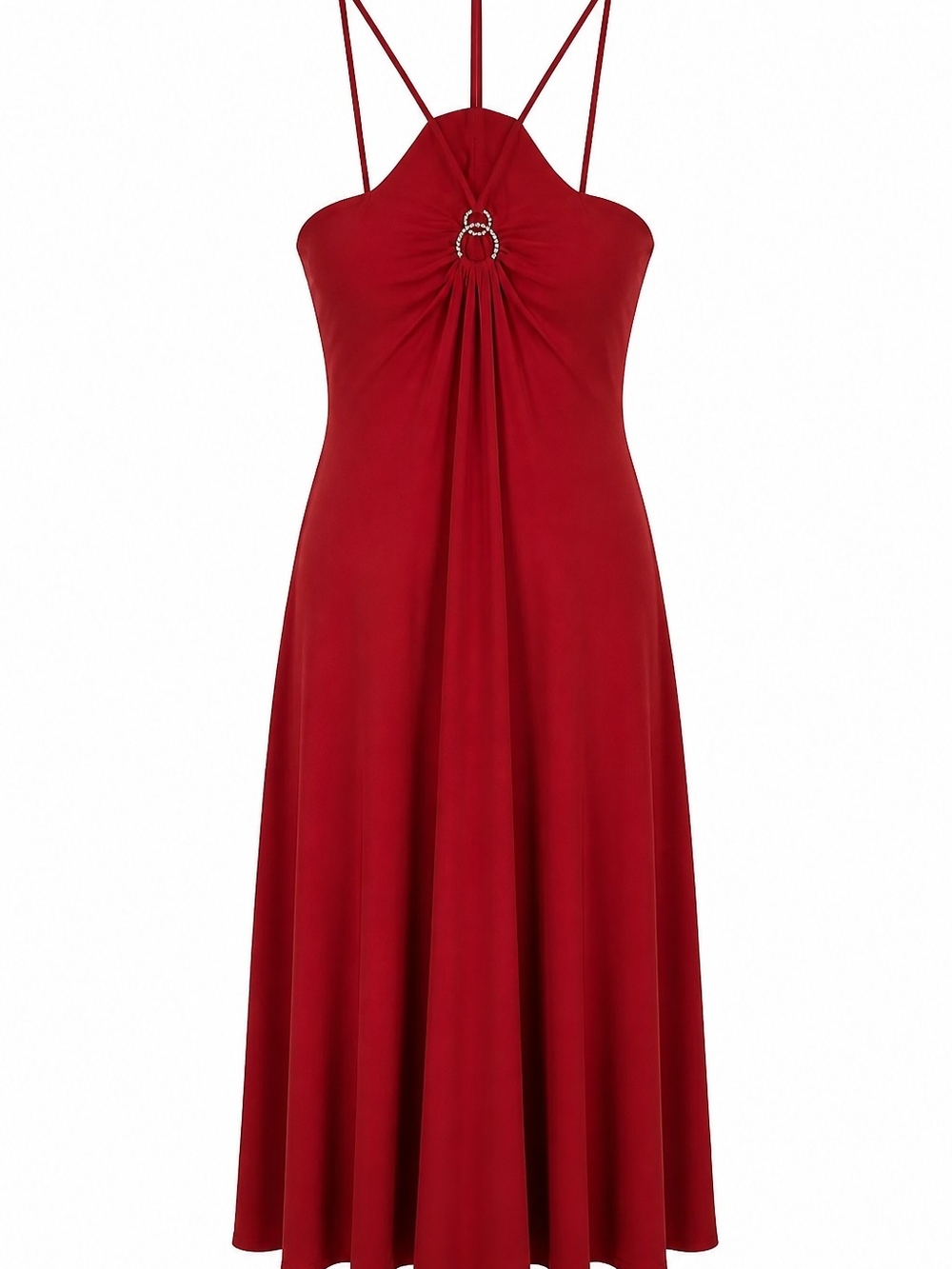Misope Crimson Halter Midi Dress with Ring Detail